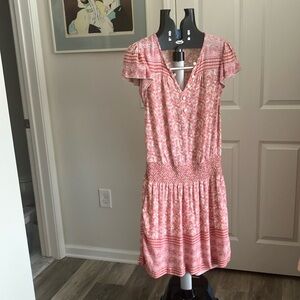 Faherty pink floral Bemini boho summer sun dress size M rayon